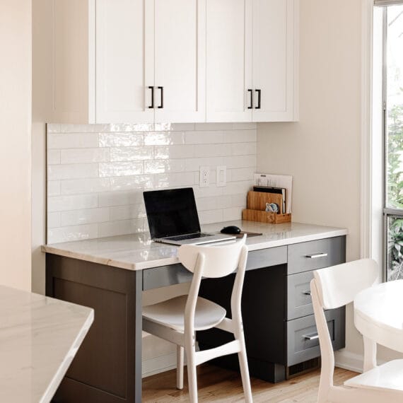 Renovated Kitchen in Vancouver, WA showing custom built-in desk area